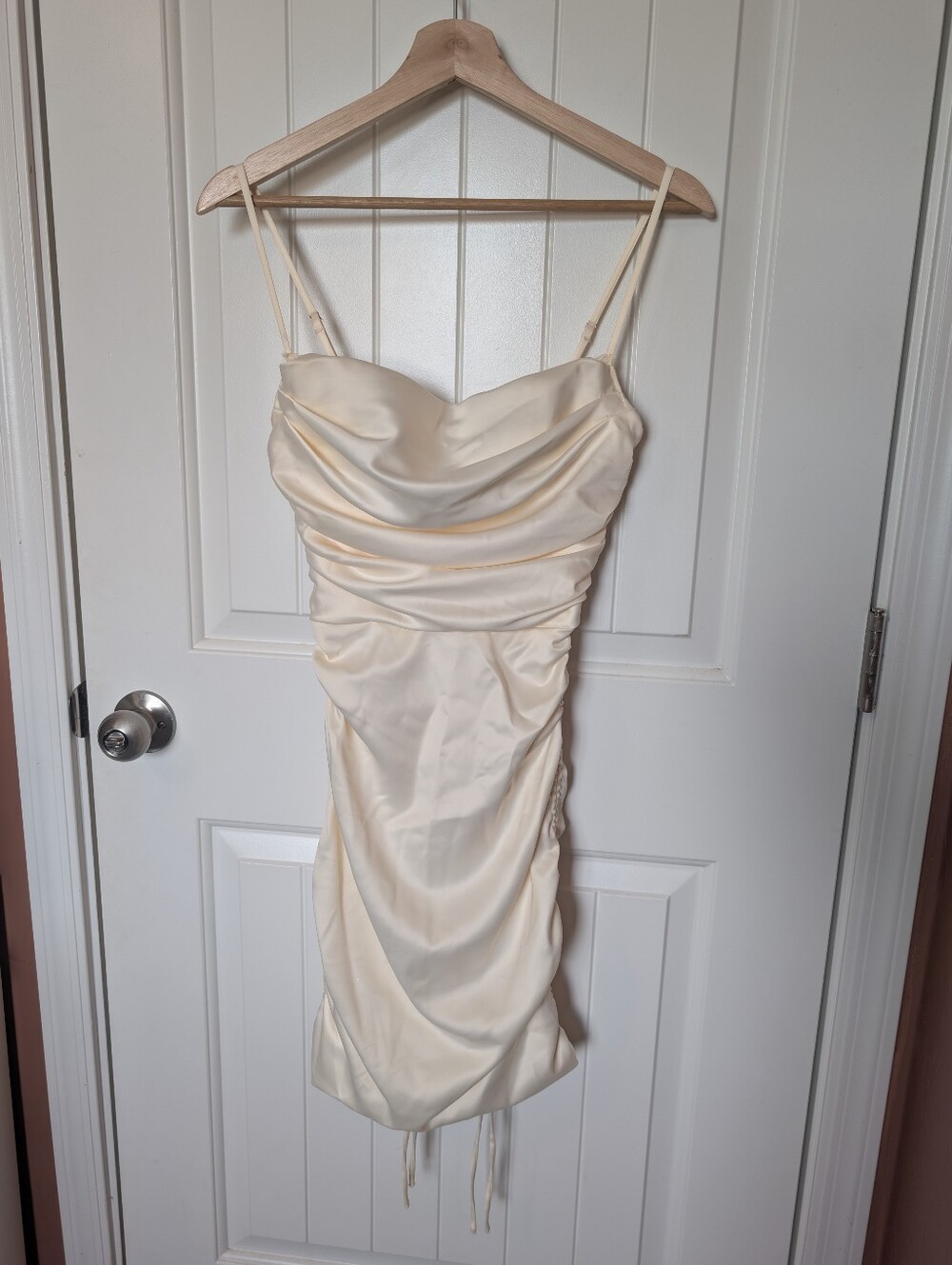NWT Oh Polly Lace Trim Cowl Satin Mini Dress W2 Oyster